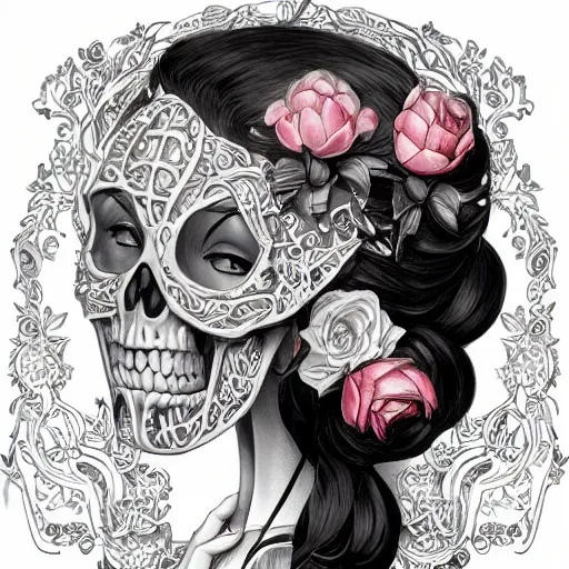 Prompt: anime manga skull portrait young woman skeleton, minnie mouse, intricate, elegant, highly detailed, digital art, art by JC Leyendecker and sachin teng