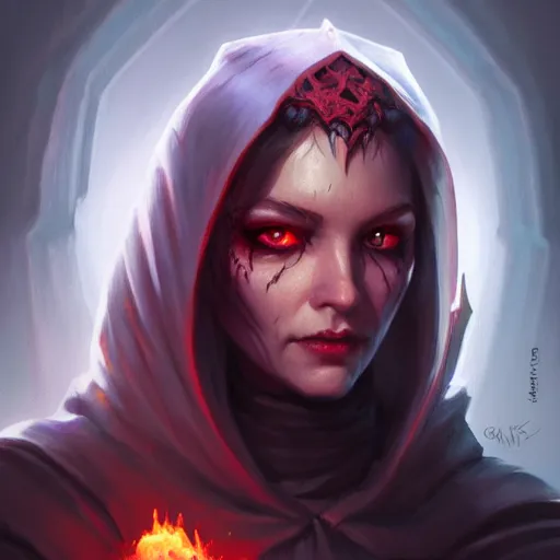 Image similar to evil necromancer, d & d, fantasy, portrait, highly detailed, headshot, digital painting, trending on artstation, concept art, sharp focus, illustration, art by artgerm and greg rutkowski