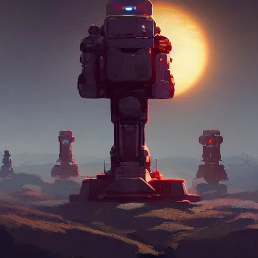 Image similar to no man's sky robot sentinels digital art in the style of greg rutkowski and craig mullins, 4 k