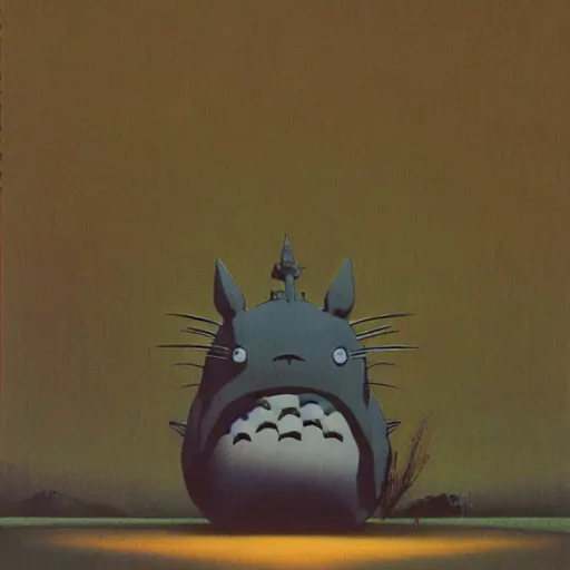 Prompt: Totoro staring, Studio Ghibli, Zdzisław Beksiński