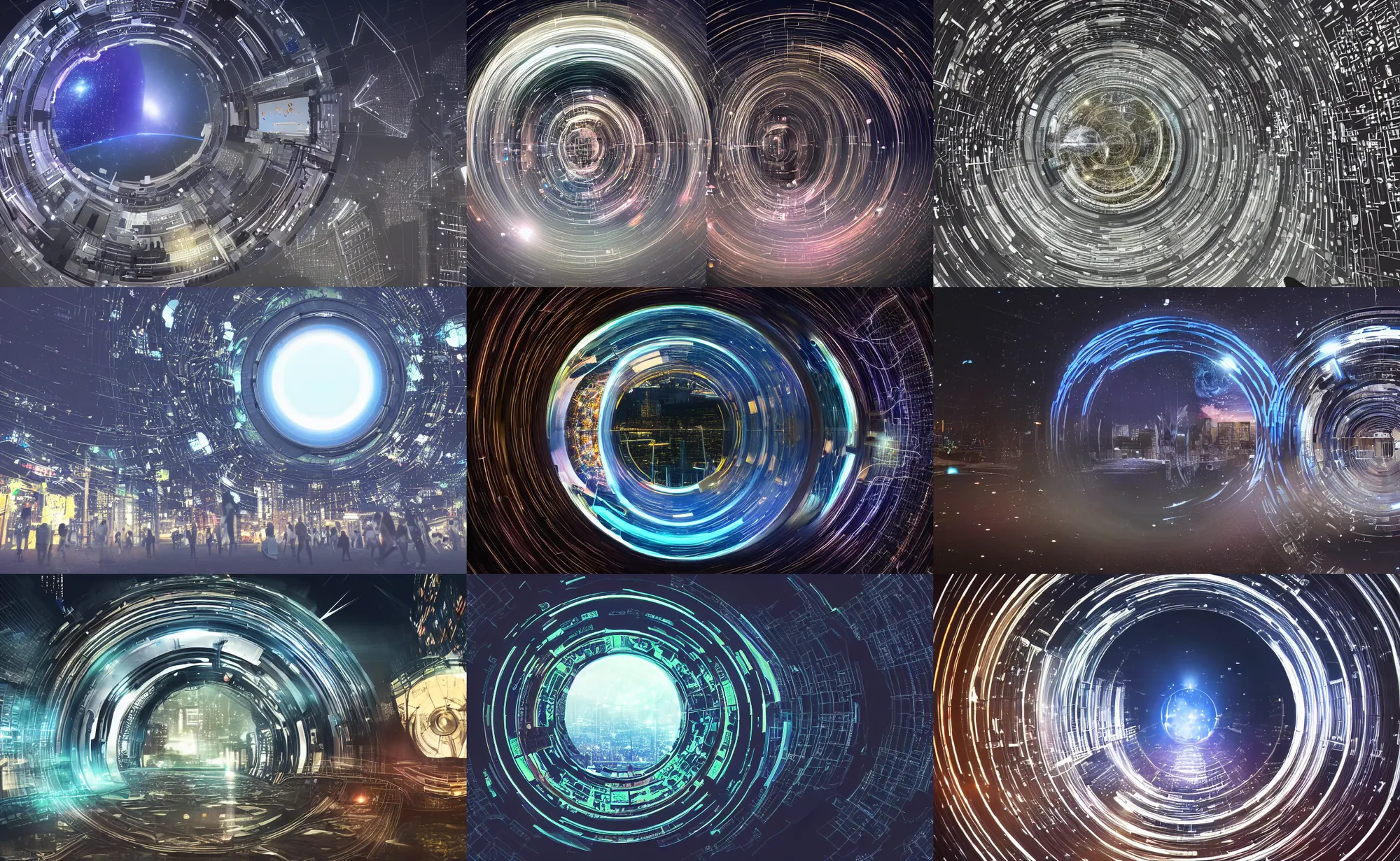 Prompt: a circle portal to space in a tokyo city, futuristic, digital art, highly detailed, at night, low depth field