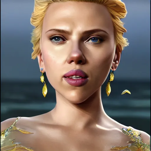 Image similar to scarlett johansson in a mermaid outfit fantasy, highly detailed face, 8 k