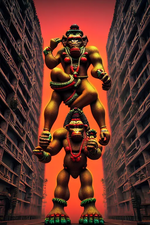 Image similar to high quality 3 d render neo - rococo cyberpunk hanuman! head building, neon madhubani, highly detailed, in sci - fi mumbai, cinematic smooth unreal engine, lee madgwick & liam wong, dramatic light, low angle, uhd 8 k, sharp focus