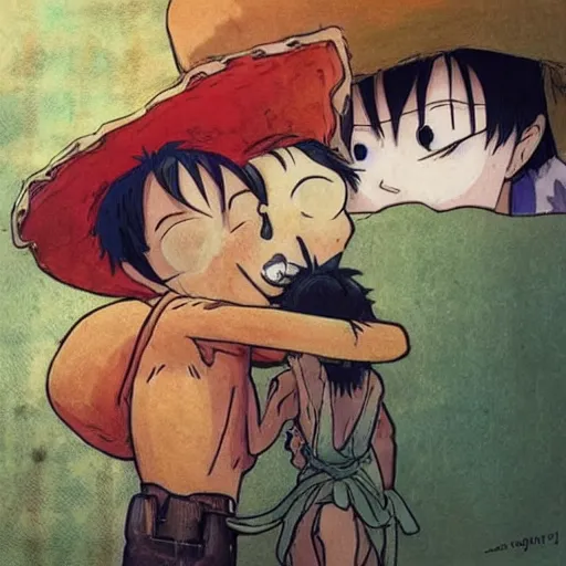 Image similar to sad luffy by studio ghibli