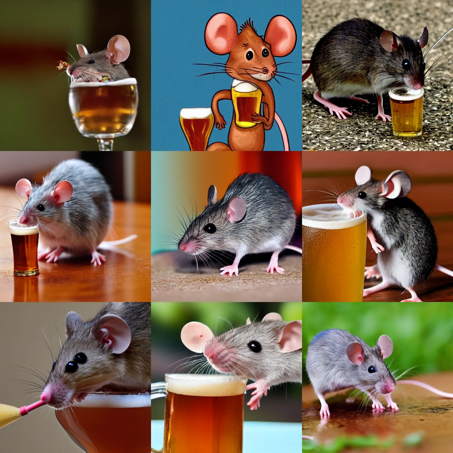 Prompt: a mouse drinking beer