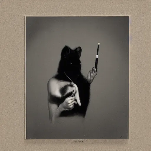 Prompt: a photograph of an animal smoking a cigarette, portrait, photorealistic, 1 9 7 0 s, dark background