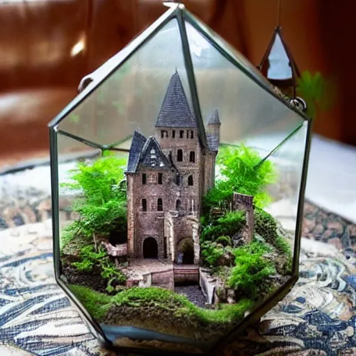 Image similar to castle inside a beautiful terrarium