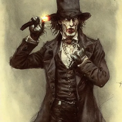 Image similar to ( ( ( ( ( van helsing lighting a cigar, gothic, dark. muted colors. ) ) ) ) ) by jean - baptiste monge!!!!!!!!!!!!!!!!!!!!!!!!!!!