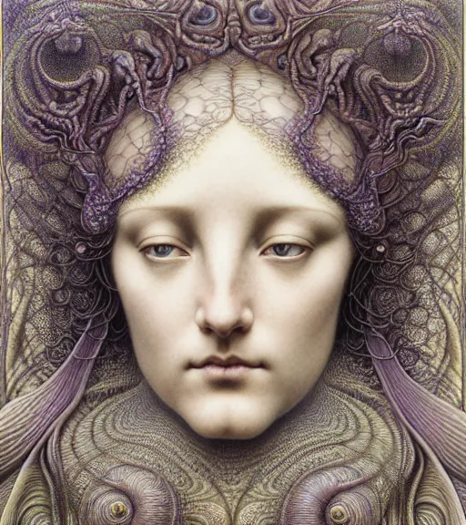 Prompt: detailed realistic beautiful day goddess face portrait by jean delville, gustave dore, iris van herpen and marco mazzoni, art forms of nature by ernst haeckel, art nouveau, symbolist, visionary, gothic, neo - gothic, pre - raphaelite, fractal lace, intricate alien botanicals, ai biodiversity, surreality, hyperdetailed ultrasharp octane render