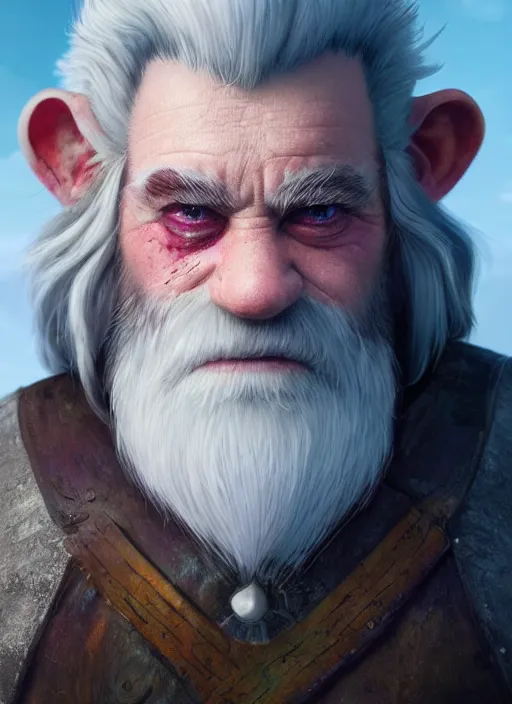 Prompt: dwarf with white hair, red iris, long beard, pale snow white skin, full body character portrait, colorful, octane render, unreal engine, studio lighting, photorealistic, digital art by studio ghibli and greg rutkowski