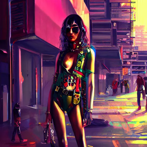 Image similar to cyberpunk favela fashion, gucci catwalk, oil painting, digital art, ultradetailed, artstation