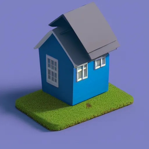 Prompt: cute chubby house, 3 d render, minimalistic, octane, 1 0 0 mm, depth of field, isometric, blue background