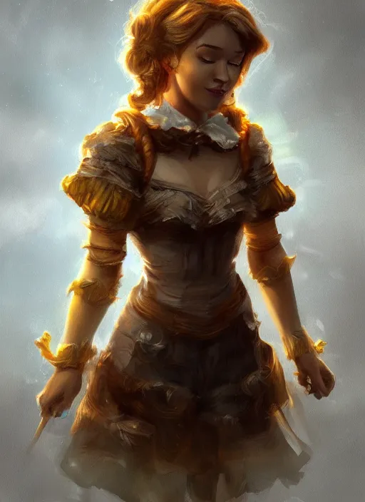 Image similar to beautiful female Dorothy gale, full body character concept, armor, super powers, fantasy, intricate, elegant, highly detailed, digital painting, artstation, concept art, shining, sharp focus, illustration, art by stanley lau