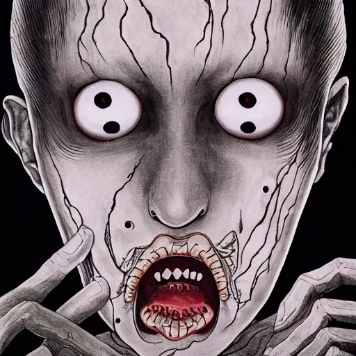 Image similar to human with a mirror for a face by junji ito and studio ghibli, color, gothic art, highly detailed, detailed, dramatic, scary, horror, eerie, dramatic, 8 k