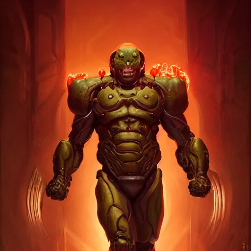 Image similar to doom eternal, mutant, tubes fused with the body, front view, painted by stanley lau, painted by greg rutkowski, painted by stanley, artgerm, masterpiece, digital art, trending on arts