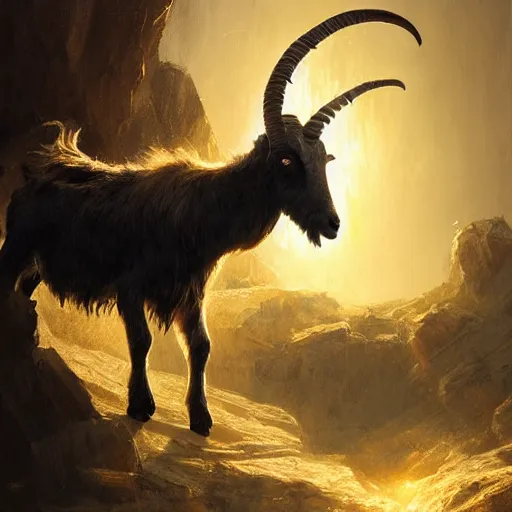 Image similar to the eternal goat, bringer of light. Highly detailed painting Greg rutkowski. Good clear quality, high detail, octagon render 8k