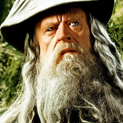 Image similar to A Still of Patrick McGoohan as Gandalf in The Lord of the Rings (2001), full-figure