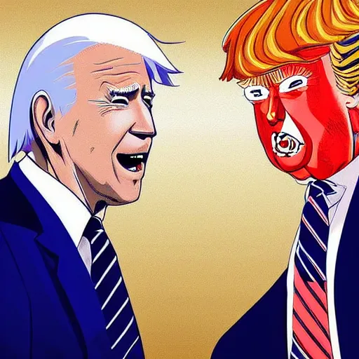 Image similar to “Anime Joe Biden locking swords with anime Donald Trump”