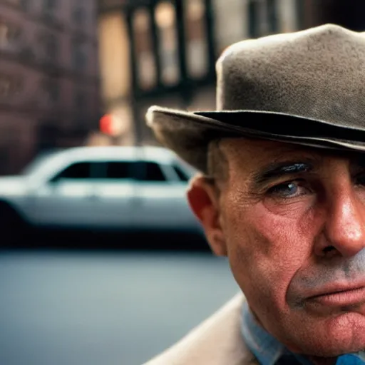 Image similar to closeup portrait of a mobster with a thompson submachine gun a smoky new york back street , by Steve McCurry and David Lazar, natural light, detailed face, CANON Eos C300, ƒ1.8, 35mm, 8K, medium-format print