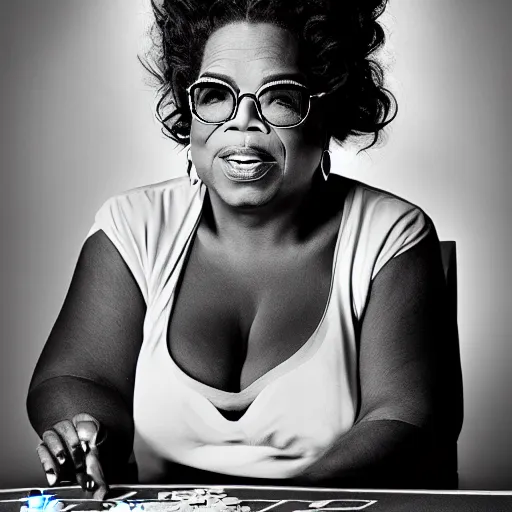 Prompt: a portrait of a oprah winfrey playing poker, by lee jeffries