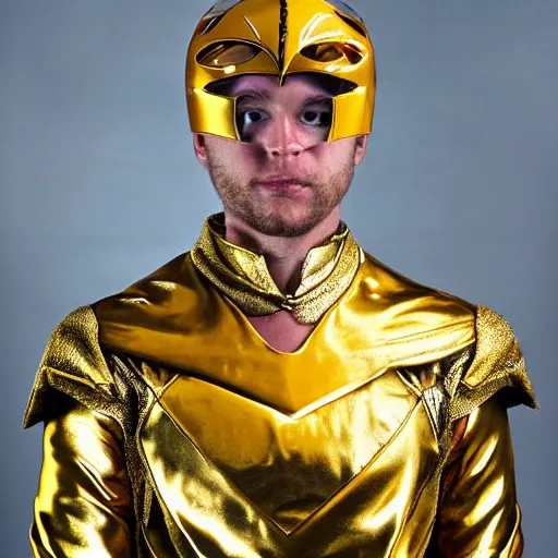 Prompt: king leer as the gold power ranger, digital photography, high detail