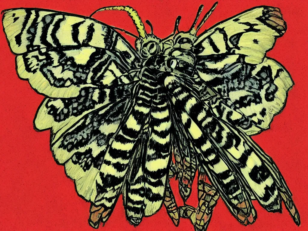 Image similar to a Death's-head hawkmoth drawn in the cartoon style of Dr. Seuss