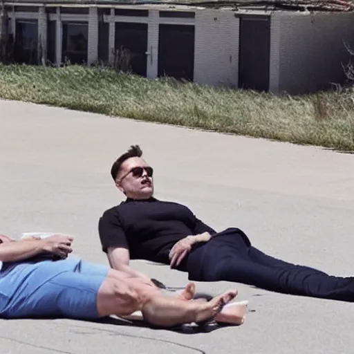Image similar to elon musk sun tanning on marts