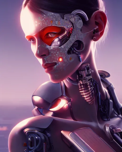 Prompt: beautiful digital painting of a stylish cyborg tokyo with high detail, real life skin, freckles, 8 k, stunning detail, works by artgerm, greg rutkowski and alphonse mucha, unreal engine 5, 4 k uhd