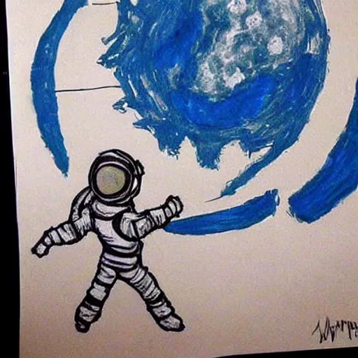 Image similar to children's artwork of the moon landing, detailed