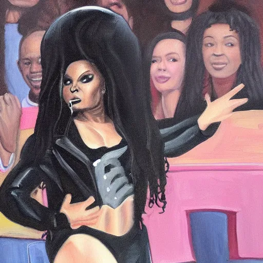 Image similar to detailed painting of nathan fielder as janet jackson on the superbowl, sharp high quality