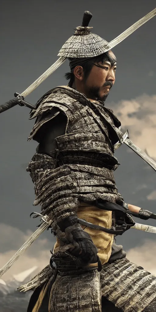 Image similar to shinobi warrior from ghost of tsushima, realistic, cinematic lighting, native japanese