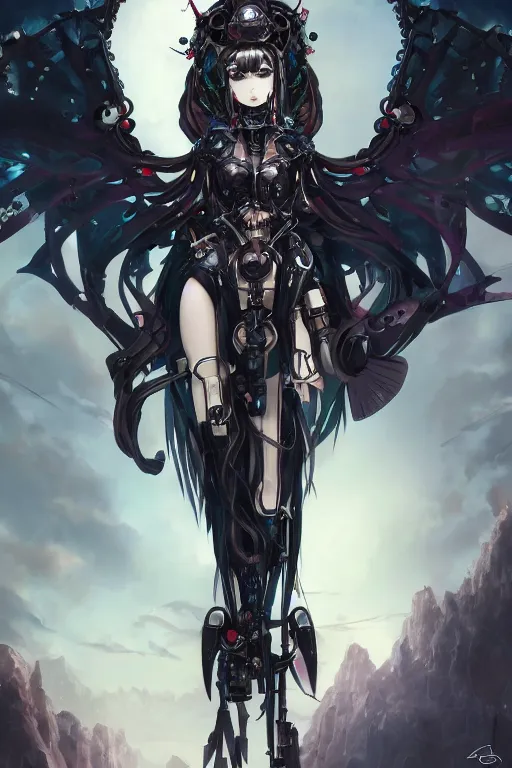 Image similar to Beautiful pale warhammer 40000 goth anime girl with mechanical wings and many wires, masterpiece 4k digital illustration by Artgerm, ghibli, Makoto Shinkai, highly detailed, trending on artstation, pixiv, award winning,