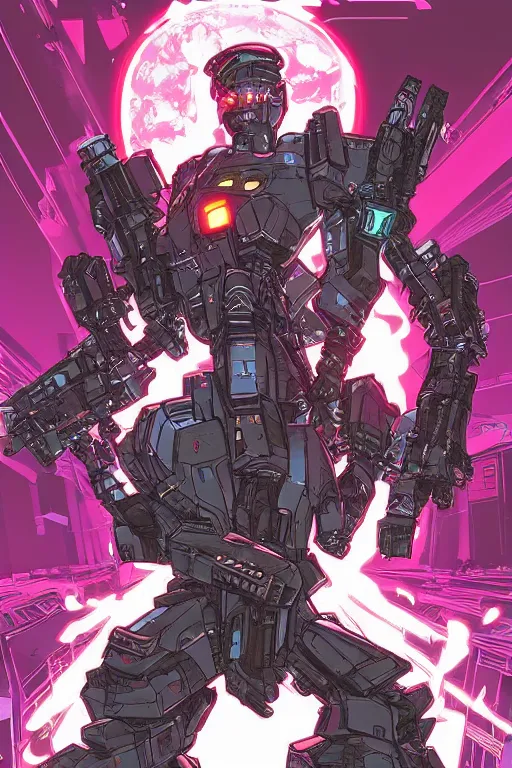 Image similar to cyberpunk mecha ninja is from borderlands and by feng zhu and loish and laurie greasley, victo ngai, andreas rocha, john harris