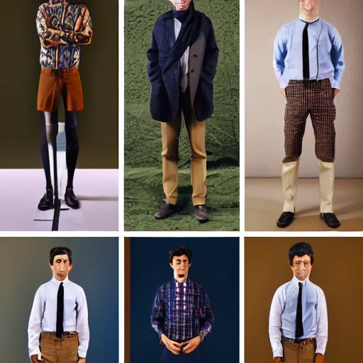 Image similar to outlive smart casual collection lookbook grid, in the style of grand chamaco and stanley kubrick, inspired by rpg fantasy characters, photorealistic, epic, super technical, cinematic still