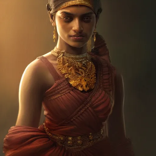 Prompt: portrait of a srilankan woman, dreamy, fantasy, pain, intricate, elegant, highly detailed, digital painting, artstation, concept art, matte, sharp focus, illustration, octane render, unreal engine, art by aenaluck and roberto ferri and greg rutkowski, epic fantasy, digital painting