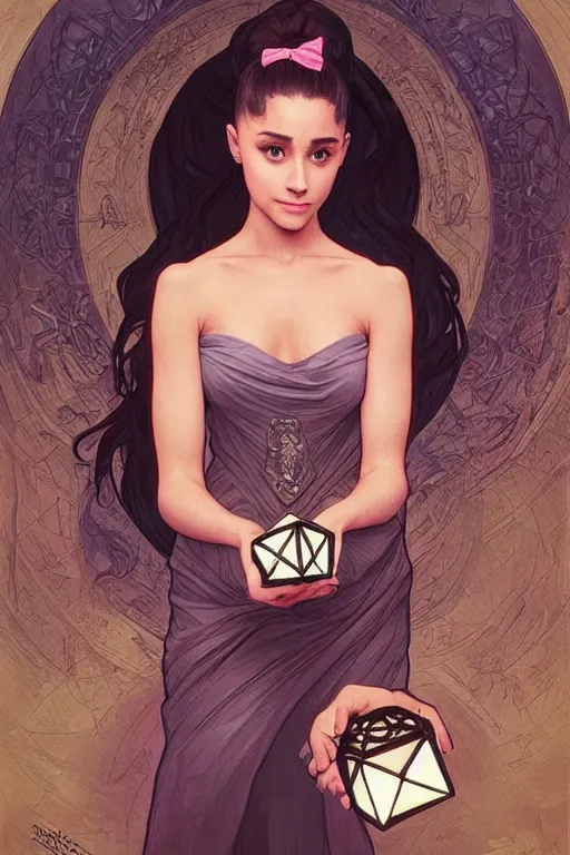 Prompt: beautiful cottagecore Ariana Grande holding a cube 26ffce , intricate, elegant. highly detailed, digital painting, artstation, concept art, smooth, sharp, focus, illustration, art by artgerm and greg rutkowski and alphonse mucha