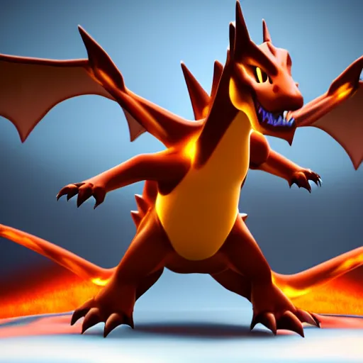 Image similar to photorealistic charizard from pokemon, realism, realistic, 8 k, sharp focus, volumetric light