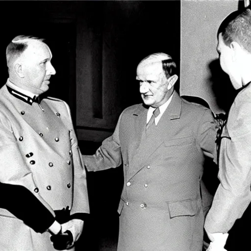 Prompt: Adolph Hitler meeting John Paul II, cyberpunk style