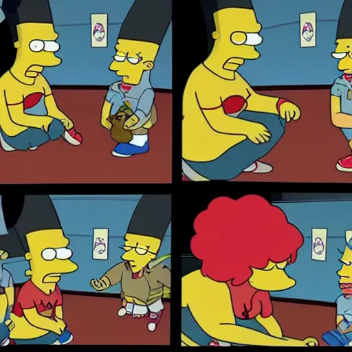 Image similar to melanchon is spanking a kid version of macron, in a episode from the simpson
