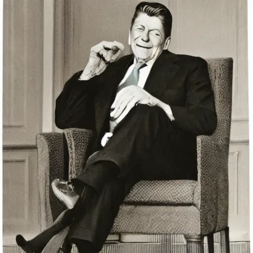 Image similar to [ ronald reagan sitting in chair... tiger ]