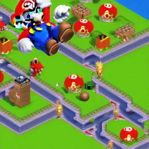 Prompt: super mario level, future advanced civilization, ray tracing, amazing graphics