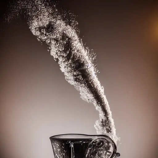 Prompt: dslr photo of a water funnel spinning in blender, full bodied portrait, very high quality, intricate details, extremely high quality, moody lighting, real camera, real photo, 8 k, full subject in shot, commercially ready