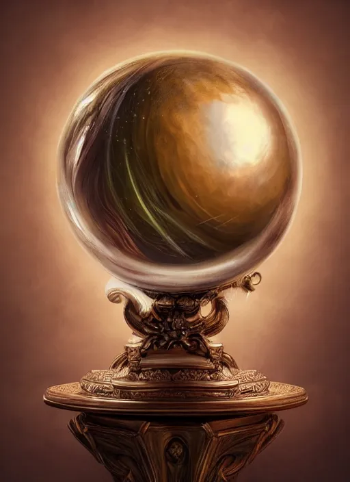 Image similar to crystal ball on a wood stand with a beautiful dreamscape inside, studio product photography, centered, super highly detailed, professional digital painting, artstation, concept art, smooth, sharp focus, extreme illustration, unreal engine 5, photorealism, beautiful, cinematic, art by artgerm and rutkowski and alphonse mucha and loish and wlop