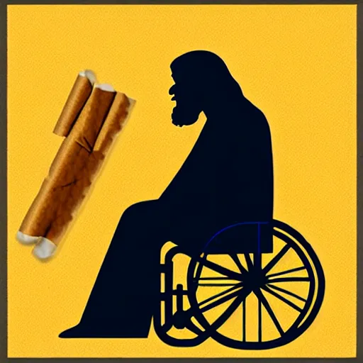 Image similar to jesus christ smoking a blunt, sitting in a wheelchair, biblically accurate