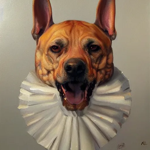 Image similar to full-length Slavic dog head man, oil painting, hyperrealism, beautiful, high resolution, trending on artstation,