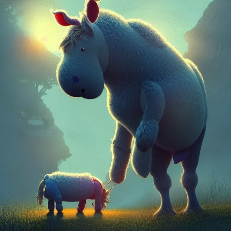 Prompt: epic professional digital art of simple eeyore, atmospheric lighting, painted, intricate, detailed, by leesha hannigan, wayne haag, simon stalenhag, ignacio fernandez rios, best on artstation, cgsociety, epic, stunning, gorgeous, much detail, much wow, masterpiece