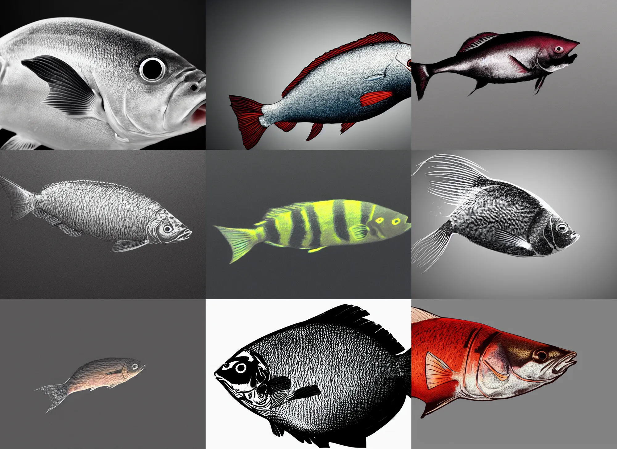 Image similar to fish side profile, black background, hyper - realistic