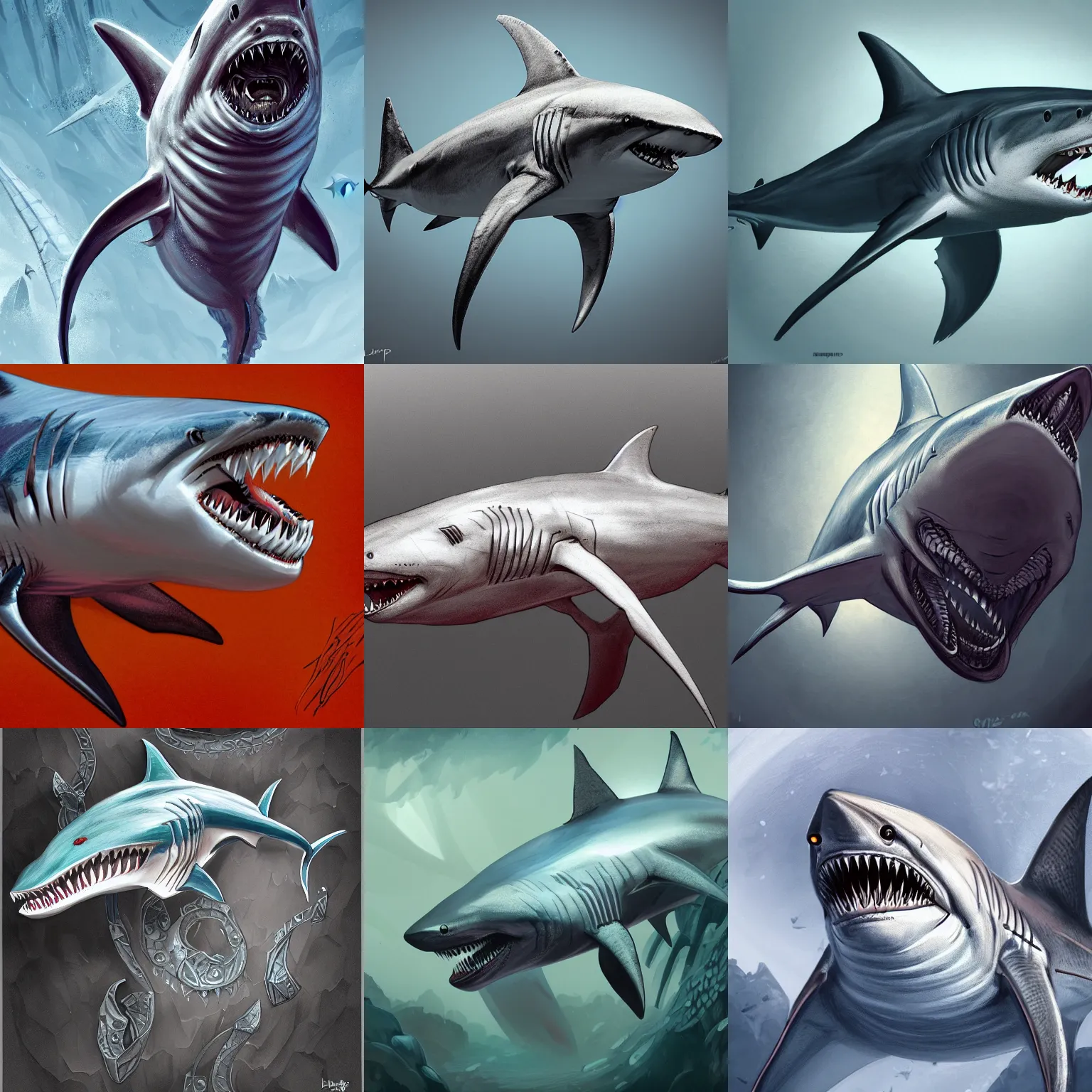 Prompt: humanoid shark, D&D, fantasy,intricate, elegant, highly detailed, digital painting, artstation, concept art, smooth, sharp focus, illustration, DevianArt by LiamRSharps
