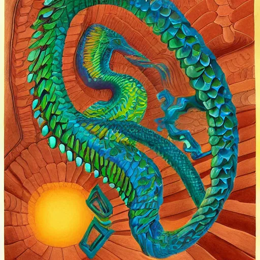 Image similar to a quetzalcoatl paint by escher