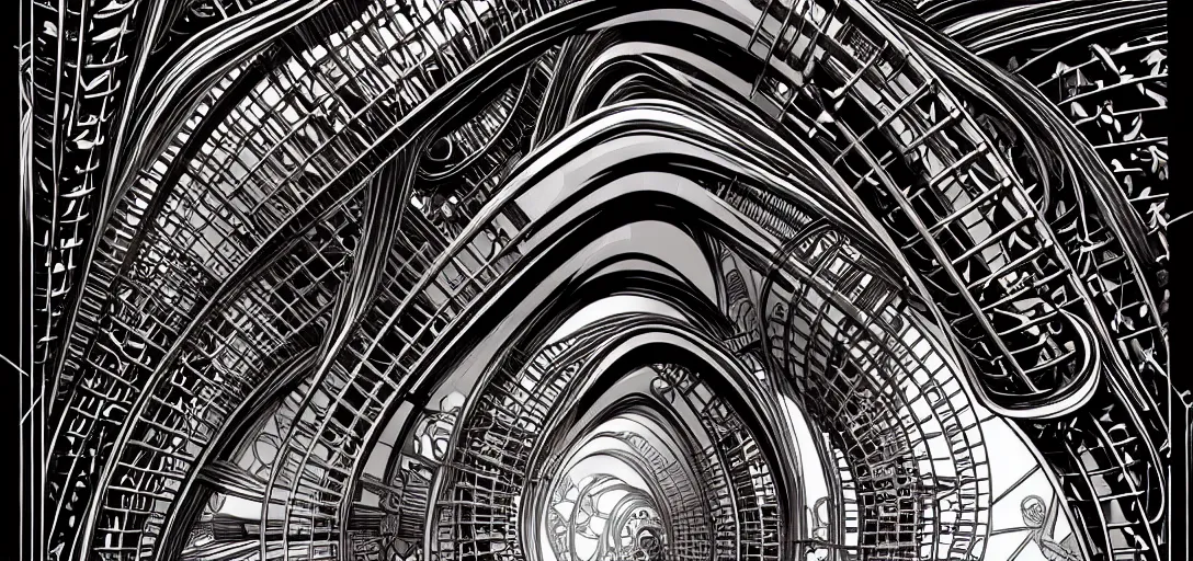 Image similar to a double helix dna cyberpunk steampunk marble carved archway, high details, lineart, by vincent di fate and joe fenton, inking, screen print, masterpiece, trending on artstation, sharp, high contrast, hyper - detailed,, hd, 4 k, 8 k